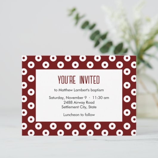 Minimalistische rode en witte Polka-Dot doop Kaart (Staand voorkant)