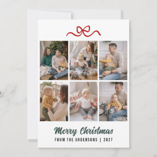 Minimalistische Rode Lint Kerstmis Multi Foto Feestdagenkaart