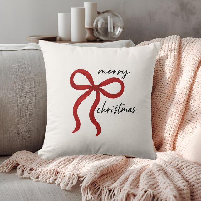 Minimalistische Rode Lint Strik Kerstmis  Kussen (Creator heeft geüpload)