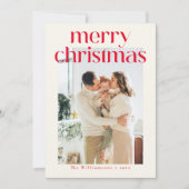 Minimalistische rode moderne aangepaste foto kerst feestdagenkaart (Voorkant)