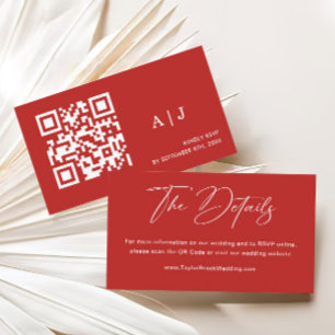 Minimalistische rode roos bruiloft details informatiekaartje
