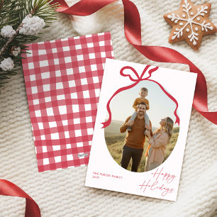 Minimalistische Rode Strik Familie Foto Kerstmis Feestdagenkaart