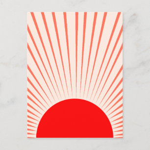 Minimalistische rode zon en zonnestralen feestdagenkaart