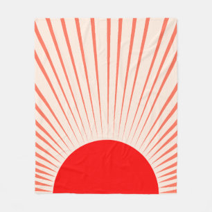 Minimalistische rode zon en zonnestralen fleece deken