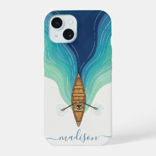 Minimalistische roeiboot oceaangolven iPhone hoes 15 Hoesje