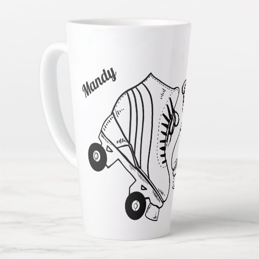 Minimalistische rollertekening Aangepaste naam Latte Mok (Linkerhoek)