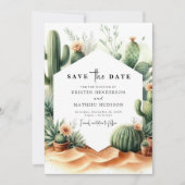 Minimalistische romantische cactus bruiloft save the date (Voorkant)