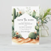 Minimalistische romantische cactus bruiloft save the date (Staand voorkant)