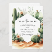 Minimalistische romantische cactus bruiloft save the date (Voorkant / Achterkant)