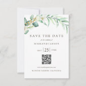 Minimalistische romantische groen QR CODE bruiloft Save The Date (Voorkant)