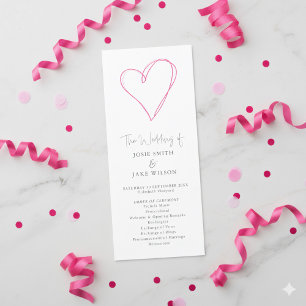 Minimalistische Romantische Roze Hart huwelijkscer Programma