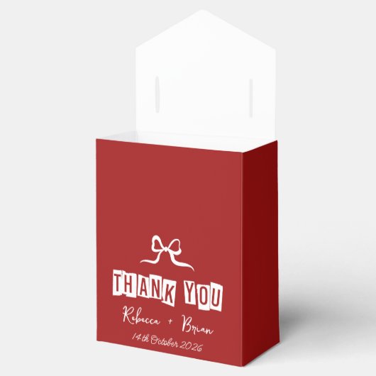 Minimalistische rood en wit dank u bruiloft bedankdoosjes (Geopend)