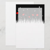 Minimalistische rood zwart en wit klaprozen weide  briefpapier (Voorkant / Achterkant)