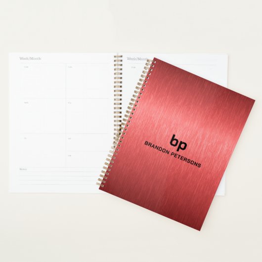 Minimalistische rood zwart metallic textuur print planner (Display)