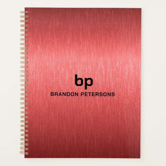 Minimalistische rood zwart metallic textuur print planner (Voorkant)