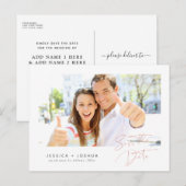 Minimalistische Roos Gold Script Foto Bewaar de da Briefkaart (Voorkant / Achterkant)