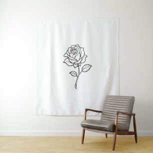 Minimalistische Roos Lijnkunst Elegante Eénkleurig Wandkleed