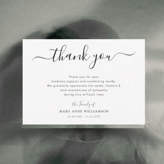 Minimalistische rouwkaarten met script thank you bedankkaart