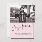 Minimalistische roze achtergrond foto Afstuderen Aankondiging (Achterkant)