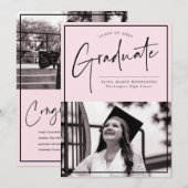 Minimalistische roze achtergrond foto Afstuderen Aankondiging (Voorkant / Achterkant)