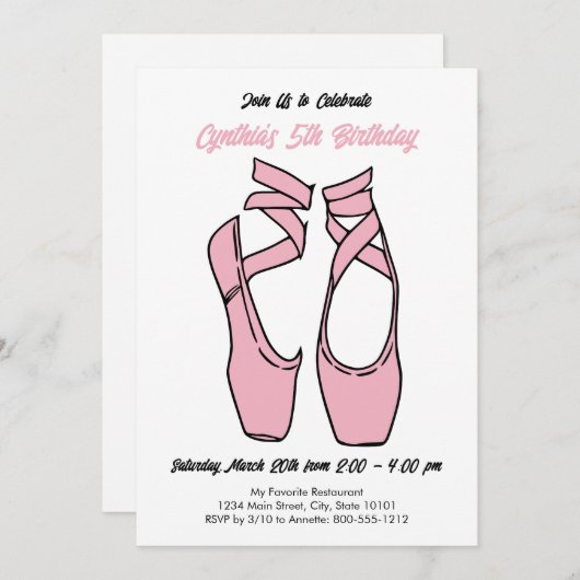 Minimalistische Roze Ballet Verjaardagsfeestje Uit Kaart (Voorkant / Achterkant)