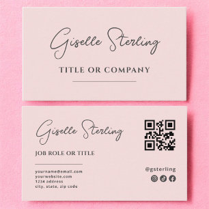 Minimalistische Roze Bedrijfs Script QR Code Visitekaartje