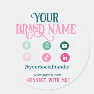 Minimalistische roze Blauwgroen Schattigee social Ronde Sticker