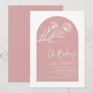 Minimalistische Roze Bloem Lijn Baby Meisje Shower Kaart