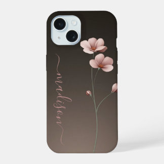 Minimalistische Roze Bloemige Steel iPhone Hoes 15 Hoesje