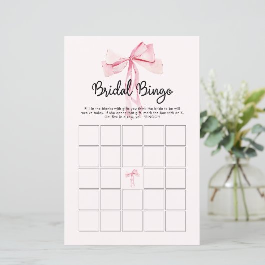Minimalistische roze boog bruids bingo (Staand voorkant)
