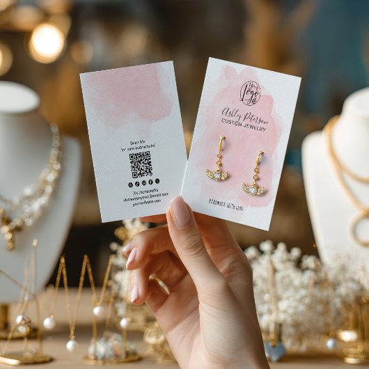 Minimalistische roze borstel logo sieraden oorbel visitekaartje