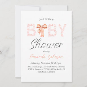 Minimalistische Roze Bow Toile Floral Baby shower Kaart
