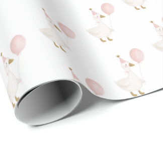 Minimalistische Roze Dwaze Gans Kinderverjaardag Cadeaupapier