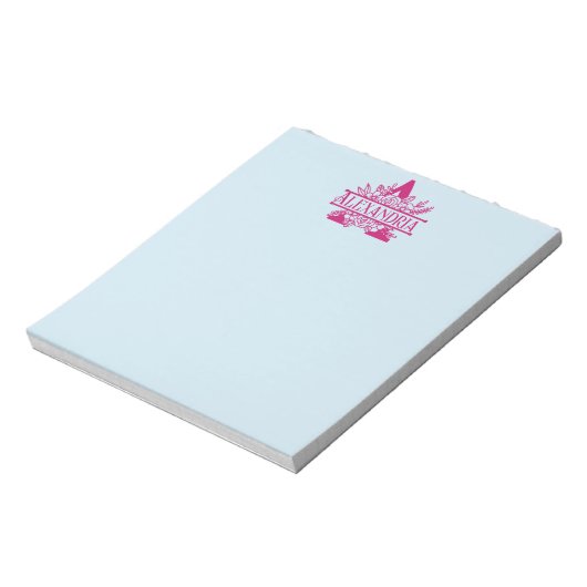 Minimalistische Roze en Blauwe Aangepaste Monogram Notitieblok (Gedraaid)