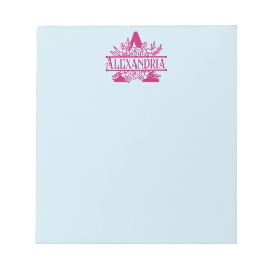 Minimalistische Roze en Blauwe Aangepaste Monogram Notitieblok (Voorkant)