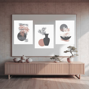 Minimalistische Roze en Grijze Canvas Wandkunst Afdruk