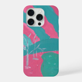 Minimalistische Roze en Groene Landschap Hoes voor iPhone 15 Pro Hoesje