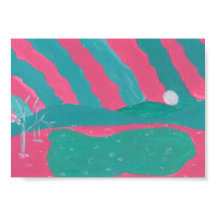Minimalistische roze en groene landschapsprint
