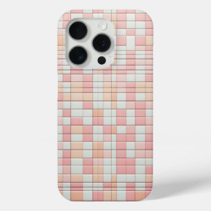 Minimalistische roze en perzik mozaïek telefoonhoe iPhone 15 pro case