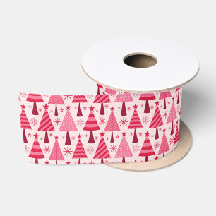 Minimalistische roze en rode kerstbomen patroon lint
