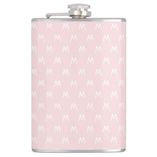 Minimalistische Roze en Witte Monogram Heupfles