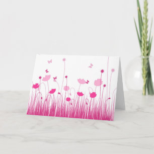 Minimalistische roze en witte papavers Meadow Flor Kaart