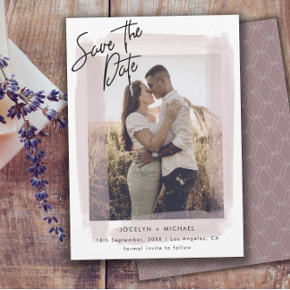 Minimalistische Roze & Foto Save the Date