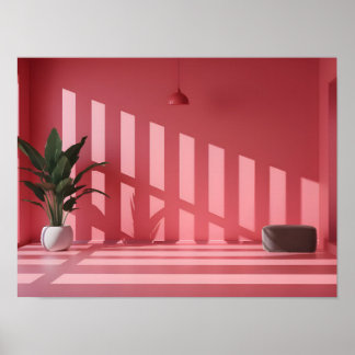Minimalistische roze getinte ruimte: licht en scha poster