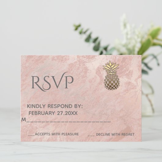 Minimalistische roze gouden marmer gouden ananas R Kaart (Staand voorkant)