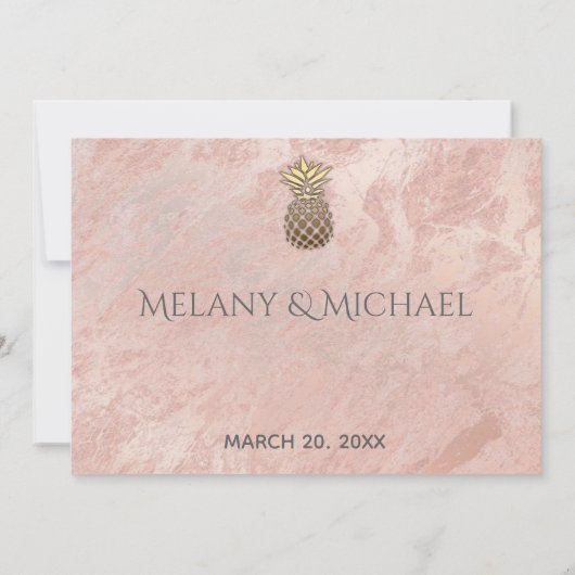 Minimalistische roze gouden marmer gouden ananas R Kaart (Achterkant)