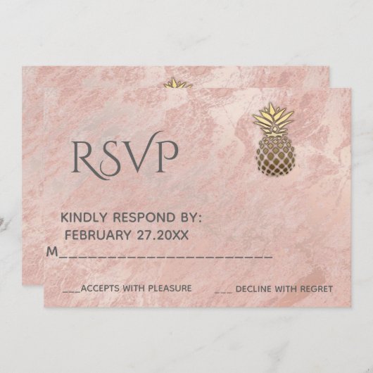 Minimalistische roze gouden marmer gouden ananas R Kaart (Voorkant / Achterkant)