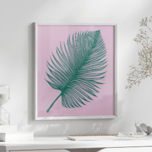 Minimalistische roze groene palmblad botanische ku poster
