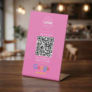 Minimalistische Roze Kapperszaak Review QR Code El Reclamebord Met Voetstuk