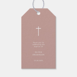 Minimalistische roze kleur doop dank u label cadeaulabel